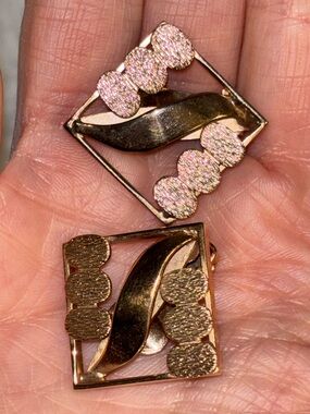 Vintage Modernist Gold Geometric Clip Earrings Atomic MCM Abstract